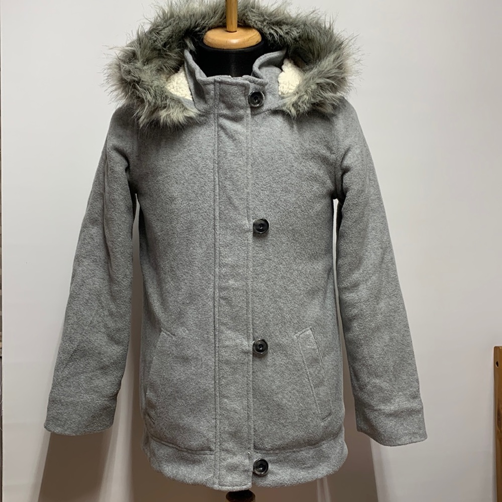 Old Navy grey zippered loop button fleece fall winter jacket Size XL 14 Girls